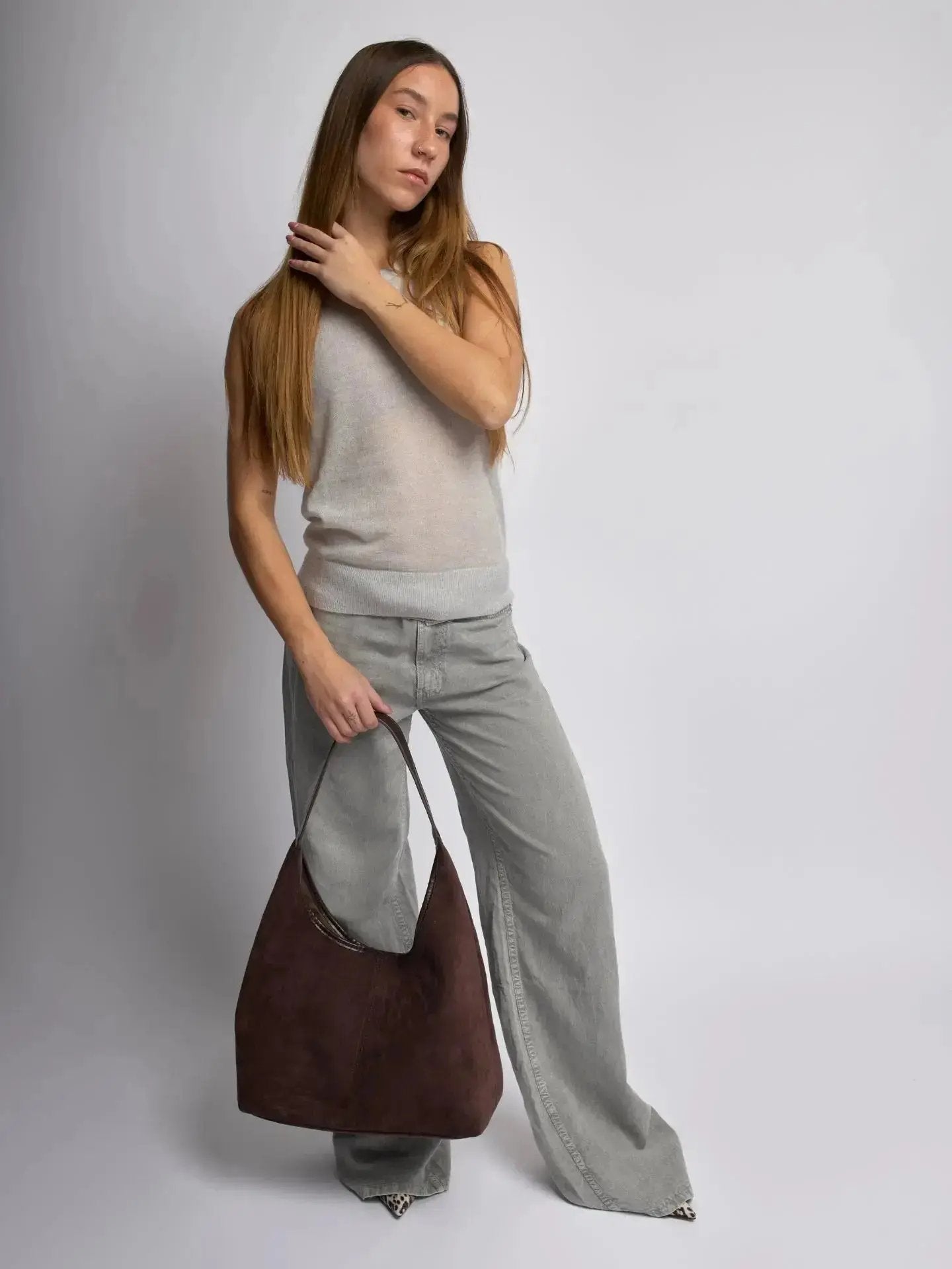 Suede Daily Leather Tote Noirvere