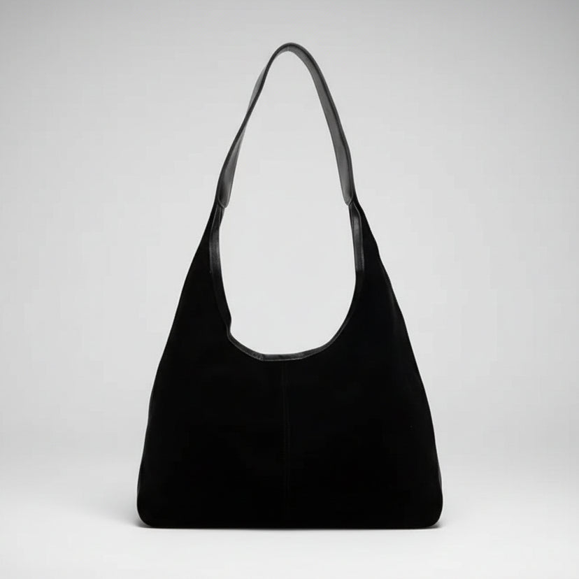 Black shoulder bag on a white background